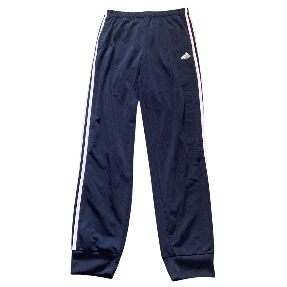 adidas Men's Navy Track Pants M Side Stripe Polyester Elastic Waist